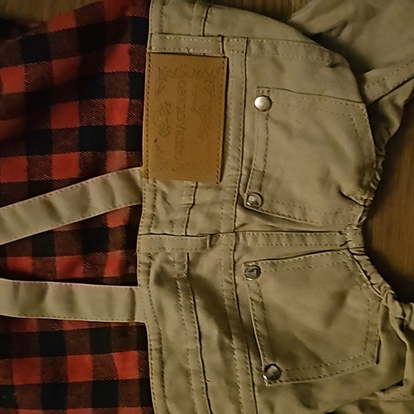 Pet Costume Red Plaid Shirt with Khaki Overalls One Piece Medium Breed Size NWOT - Picture 8 of 11